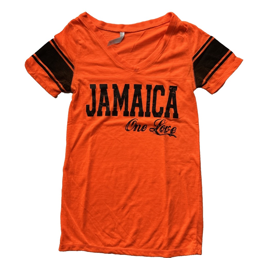 Jamaica One Love TBL Sport Orangeâ Black V-Neck T-Shirt Medium